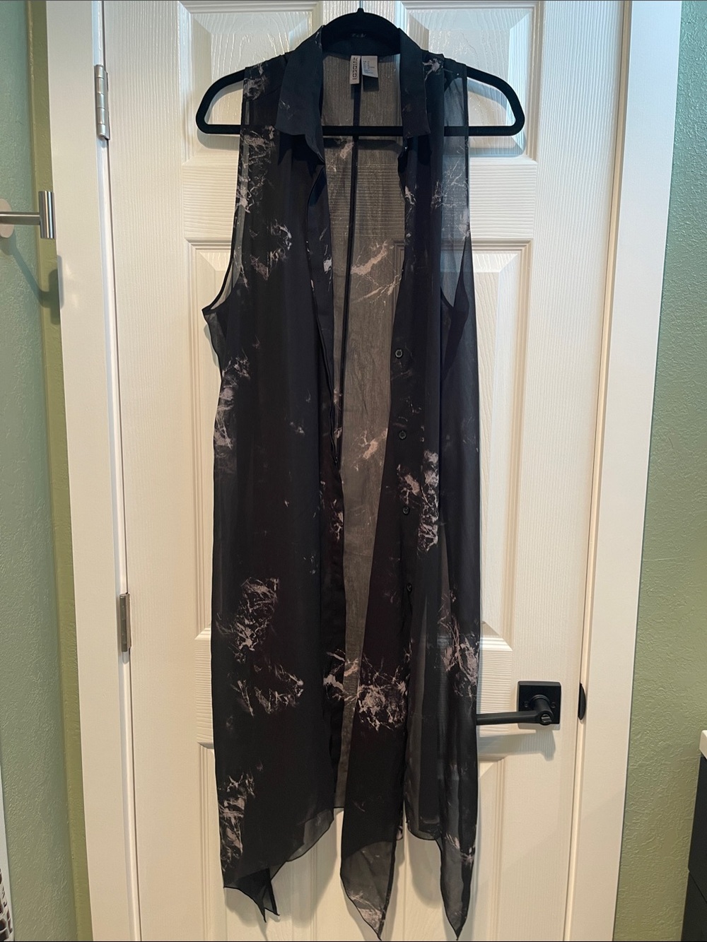 Sleeveless Sheer Asymmetrical Duster  - Black Marble